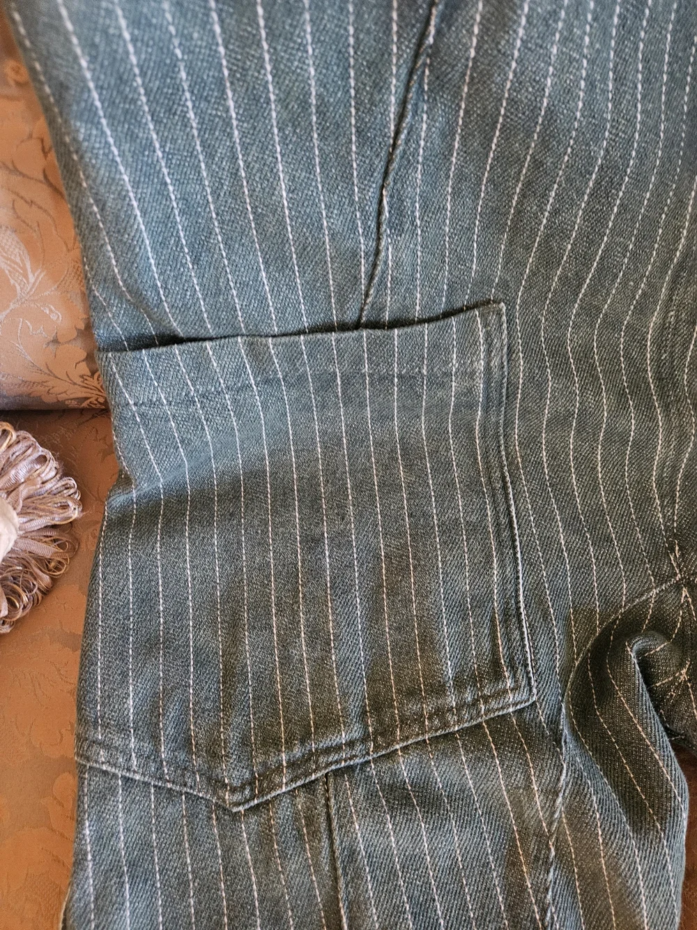 NWOT We The Free Green Pinstripe Linen-Blend Overalls Jumpsuit - Picture 3 of 16